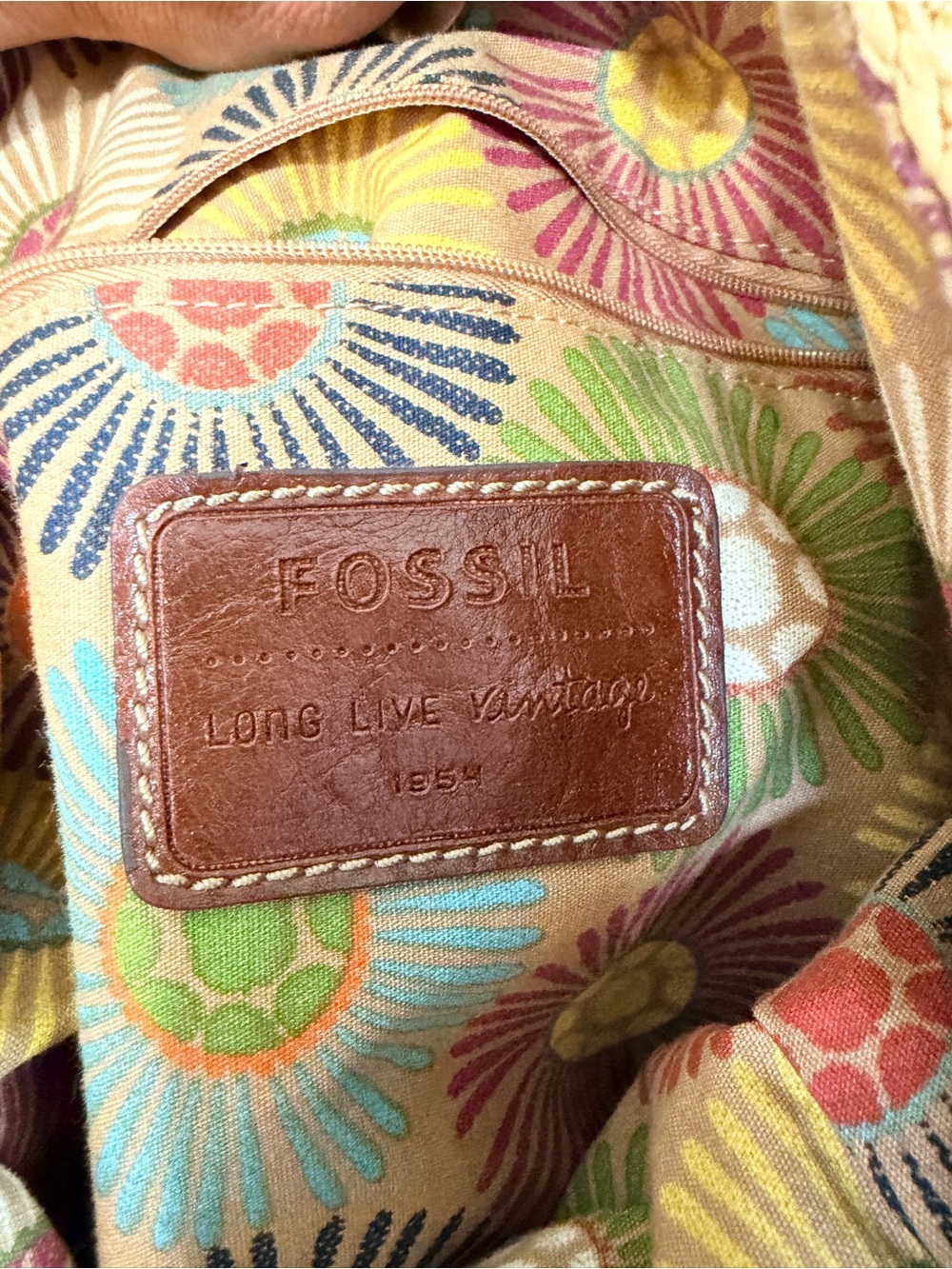 Fossil Multicolor Chevron Straw Tote with Brown Leather Handles - Picture 5 of 8